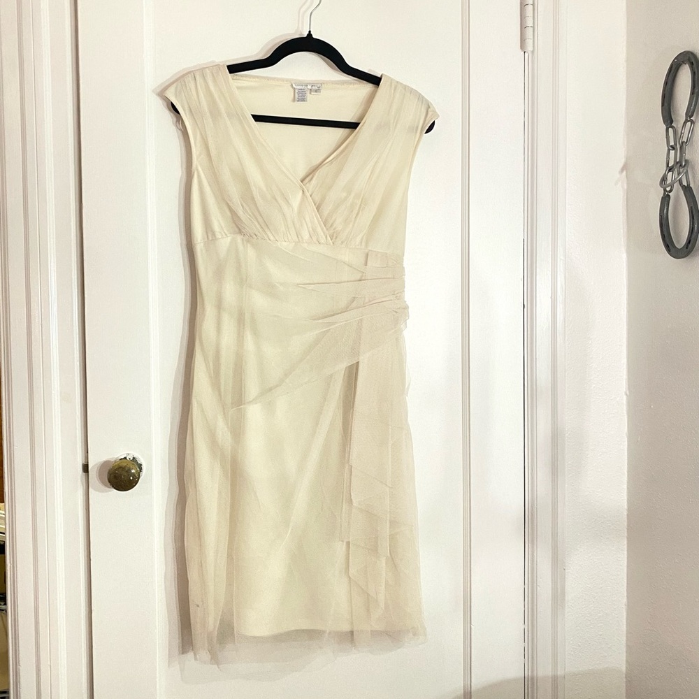 Vintage 2000s romantic cream mesh ruched dress